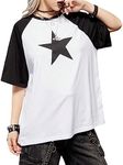 SHENHE Women's Graphic Half Sleeve Drop Shoulder Crewneck Oversized T Shirt Tops, Star Black White, Medium