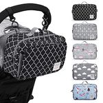 Stroller Organizer Bag Accessory with Insulated Bottle Pocket, Wipe Pockets Caddy Parent Console Fit All Strollers, Black