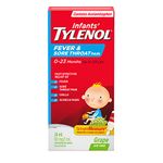 TYLENOL Infants' Fever and Sore Throat Pain Medicine, Oral suspension drops, Relieves Fever and Sore Throat Pain, Grape Flavour, 24mL