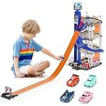 Yilingchild Parking Garage Toy for Kids, 4-Level Garage Toy Set with 4 Cars, Race Car Ramp Track Vehicle Garage Toys Gift for 4-8 Years Old Boys & Kids