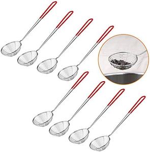 Heqishun 8 Pieces Stainless Steel Spider Strainer Spoon Small Wire Skimmer Colander with Handle for Hot Pot, Tortellini and Meatball