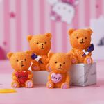 eCraftIndia Set of 4 Cute Teddy Bears with Love Heart and Flowers Decorative Showpieces - Valentines Gifts for Girlfriend, Boyfriend, Husband, Wife (Polyresin, Brown)