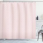 Retro Shower Curtain by, Pastel Squares with Polka Dots Geometrical Symmetrical Checked Tile Pattern, Fabric Bathroom Decor Set with Hooks, 70 Inches, Baby Pink White