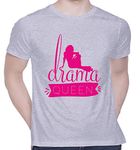 CreativiT Graphic Printed T-Shirt for Unisex Drama Queen Tshirt | Casual Half Sleeve Round Neck T-Shirt | 100% Cotton | D00609-281_Grey_X-Large