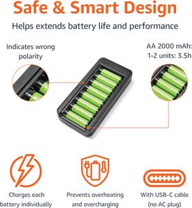 Amazon Basics AA Rechargeable Batteries, 8-Pack