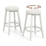 COSTWAY 360° Swivel Bar Stools Set of 2, 26-inch Height Vintage Upholstered Rubberwood Backless Bar Chairs with Footrest, Retro Kitchen Counter Stools for Kitchen Island Dining Room Home Bar, White