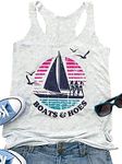 Susongeth Boats and Hoes Tank Tops Women Funny Sailboat Graphic Sleeveless T-Shirt Casual Letter Print Vacation Vest Tees, Light Grey, X-Large