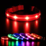 MASBRILL Light Up Dog Collar, Dog Collar Light for the Dark, Rechargeable LED Dog Collar Waterproof 3 Glowing Modes, Adjustable Flashing Dog Collar for Small Medium Large Dogs Night Walking, Red M