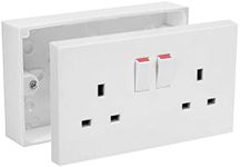 Axiom 13A Double White Switched Socket & Double Surface Mount 25mm Pattress Box 2 Gang Set Electrical Outlets (3)