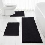 HOMEIDEAS 3 Pieces Bathroom Rugs, Extra Large Ultra Soft Non Slip Absorbent Chenille Toilet Bath Mat Set (Black)