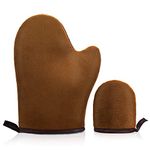 Molain Self Tanning Mitt Applicator, 2 Pack Sunless Tan Mitt with Thumb Velvet Double-Sided Tanning Gloves Reusable Prevent Stained Hands Tanner Mitten Set For a Flawless Look (Brown)