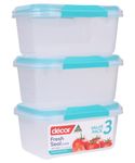 Décor Large Food Storage Containers | 3 Pack - 3 x 1L | Reusable Plastic Airtight Food Containers | Fresh Seal Clips | Microwave, Freezer & Dishwasher Safe | 1L Capacity