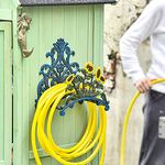 Sungmor Cast Iron Heavy Duty Garden Hose Holder - Decorative Hand-Painted Sunflower Wall Mounted Water Hose Hanger - Wall Decoration Hanging Hose Rack - Hose Reel Storage Butler - Metal Hose Stand