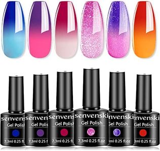 senvenski Color Changing Gel Nail Polish Kit, UV/LED Thermal Temperature Nail Art Set with Blue Purple Red Pink Yellow Orange Glitter Colors | Manicure Gift Kit for Women, Salon Home Use (WB6-005)