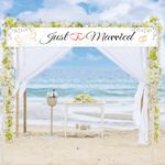 HONMOK Wedding Decorations Just Married Banner Happy Wedding Bunting Banners Just Married Hanging Decoration Bride to Be Banner for Wedding Banquet Honeymoon Decor Bridal Shower Supplies 270x35cm