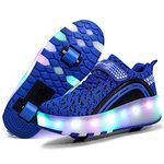 Nsasy Roller Shoes Girls Boys Wheel Shoes Kids Roller Skates Shoes LED Light Up Wheel Shoes for Kids for Children, Fashion-blue-double, 12 Little Kid