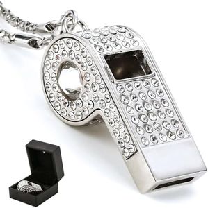 Little Syohe Silver Bling Rhinestone Whistle Necklace, Metal Loud Whistle with Chain, Decorative& Practical Accesory for Referees, Coaches, Teachers - Gift Box Included(Clear Crystal)