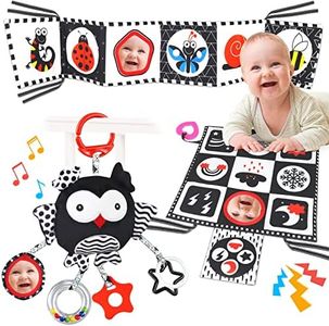 Black and White High Contrast Baby Toys 0-6 Months with Mirror, Crinkle and Rattles, Soft Baby Toys for Brain Development Montessori Sensory Tummy Time Toys Newborn Infant Toys for 0 3 6 9 Months Old