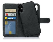 MyGadget Flip Case for iPhone XS Max - 2 in 1 Magnetic PU Leather Wallet Cover - Card Slots & Detachable Back Slim TPU Bumper Shell Gray Black