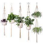 Macrame Plant Hangers 5 Pack, Handmade Natural Cotton Rope Hanging Planters for Indoor Plants, Odorless Not-Rotten Durable for Hanging Planter Indoor Outdoor Garden Patio Balcony Ceiling Decorations