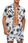 MANLUODANNI Men's Hawaiian Shirts and Shorts Set Summer Tropical Floral Casual Short Sleeve Button Down Beach Shirts Fashion Flower Suits Classic Print Shirts 2PC Outfit for Holiday