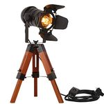 SUNLLOK Industrial Wood Tripod Table Lamp - Adjustable Height Metal Nautical Cinema Floor Lamp Standing Searchlight - Modern Vintage Reading Tall Desk Lamp Decoration for Living Room, Movie Theatre