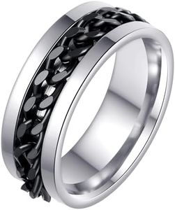 Udolfly Mens Fidget Rings Anxiety Spinner Ring for Men Stress Relief Chain Spin Titanium Ring for Adult Gift for Dad Chain Black 7