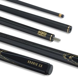 POWERGLIDE Snooker Pool or Billiard Cue | Carbon Fibre & Fibreglass | Ultra Smooth Metallic Painted High Gloss Black | 2-Piece 50/50 Joint | 18oz | Full Size 57" | 10mm Tip