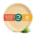 ECO SOUL [8 inch, 25-Pack] Areca Palm Leaf Round Plates | Disposable Eco-Friendly Biodegradable Like Bamboo Wood Plates | Party, Wedding, Event Plates (20 cm)