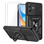 LYZXMY Case for Motorola Moto G54 5G (6.5") + 2 x Tempered Film Glass Screen Protector - Full Body Heavy Duty Shockproof Hard PC Soft TPU Bumper Protection Cover Black