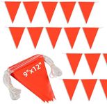 Pennant Safety Flags, Safety Flagging Banner Warning Flags Marking Flags on String for Boundary Barrier Signs/Construction Sites/Traffic Control/Sporting Events, 9"x12"x100ft (Orange)