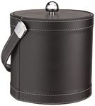 Kraftware Ice Bucket with Stitched Handle, Fabric Lid and Chrome Astro Ball Knob, Black - 3 Quart
