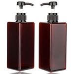 Pump Bottle Dispenser 22oz/650ml Jansburg 2Pack Refillable Square Plastic Lotion Dispenser Empty Lotion Pump Bottle for Essential Oil Lotion, Shampoo, Bathroom Travel Amber