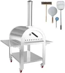 GAOMON 44 Inch Pizza Oven Outdoor,Wood Fire & Propane Gas Dual Fuel with Wheels and Accessories in Stainless Steel for Restaurant, Backyard, Garden, Patio, Camping, Silver