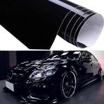 WALLMATE Black Shine Car Wrap Sticker Decal Bubble Free Air Release Car & Bike Sheet Film (30x66 Cm, Wrap Black Film)