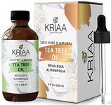 KRIAA Goodness Tea Tree Essential Oil 4oz with Dropper Pure & Organic Aromatherapy for Diffuser, Spray, Soap, Massage, Candles, Body Wash, Shower Steamers, and Multi-Use Fragrance Huile Essentielle