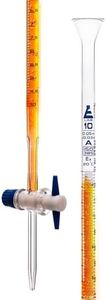 EISCO Burette with PTFE Key Stopcock, 10ml - Class A - 0.05ml Sub Div. Blue Graduations - ±0.03ml Tolerance - Borosilicate Glass