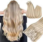 DIYOMO Hair Extensions Real Human Hair - Human Hair Clip In Extensions Soft&Natural Human Hair Extensions Clip Ins 120g 7pcs Real Hair Extensions Clip In Human Hair Straight&Invisible (14 Inch,#16/22)