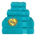 Cotton Paradise The Best Brand Awards, 6 Piece Towel Set, 100% Turkish Cotton Soft Absorbent Towels for Bathroom, 2 Bath Towels 2 Hand Towels 2 Washcloths, Aqua Blue Towel Set