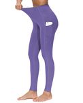 THE GYM PEOPLE Thick High Waist Yoga Pants for Women, Tummy Control Workout Running Yoga Leggings with Pockets Bright Purple