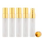 Enslz 10pcs Fine Mist 5ml Atomizer Clear Frosted Glass Bottle Vial Spray Refillable Liquid Fragrance Perfume Empty Scent Bottle for Travel Makeup Party (Gold)