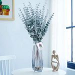 HOMEVERSE 24pcs Artificial Faux Eucalyptus Stems with Fake Leaves, Artificial Greenery Eucalyptus Stems for Wedding Bouquet Centerpiece for Table Decoration (Vase Not Include - Green-24pcs)