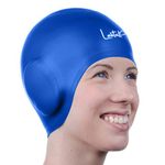 Swim Caps Ear Protection 3D - Swimming Cap for Women Men - Silicone Swim Cap Waterproof - Fits Long Hair & Short - Adult Swim Cap - Youth Swim Cap - Swim Hats (Blue)