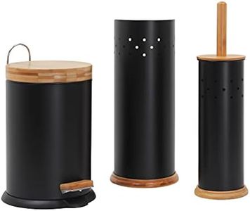 White Magic Eco Basics 3-in-1 Bathroom Set – Bamboo & Recycled Plastic – Rust-Resistant Chrome – Includes Toilet Brush, Roll Holder & 3L Bin – Practical & Stylish – Black