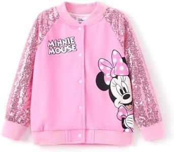 Disney Minnie Mouse Girls Sequin Jacket Bomber Varsity School Kids Fall Clothes Sparkly Lightweight Sweatshirt Button up Coat Party Gift 9-10 Years