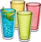 Amazing Abby - Alaska - 24-Ounce Insulated Plastic Tumblers (Set of 4), Double-Wall Plastic Drinking Glasses, Mixed-Color Reusable Plastic Cups, BPA-Free, Shatter-Proof, Dishwasher-Safe