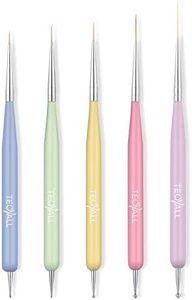 TEOYALL Double Ended Nail Art Brushes, 5 PCS Nail Design Painting Tools including Nail Fine Liner Brushes and Nail Dotting Pens