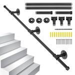 8FT/2.44M Industrial Pipe Stair Handrail - OZHOMY Wall Mount Grab Bar Anti-Slip Banister Rails, Black Galvanized Steel - Elderly & Child Safety for Indoor & Outdoor Stairs