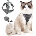 Cat Harness and Leash Set, Upgraded Escape Proof Adjustable Vest with Lead for Large Cat Small Dog Puppy Outdoor Walking, Soft Breathable Mesh Jacket with Reflective Strips for Dark Night (L Gray)