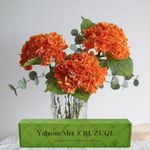 YalzoneMet 3 Pcs Real Touch Orange Hydrangea Artificial Flowers,21'' Latex Lifelike Faux Hydrangea, Fake Large Hydrangea for Home Decoration Wedding Bridal Bouquet Cake Flower Decor